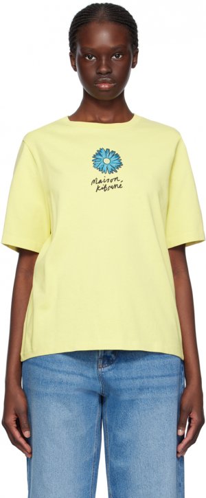 Желтая футболка с плавающим цветком Maison Kitsune Kitsuné