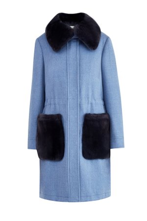 Пальто из ткани Loro Piana с отделкой меха кролика и кулисками ELEVENTY. Цвет: голубой