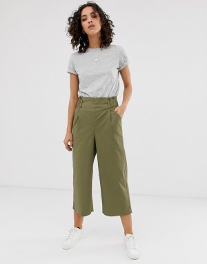 Широкие укороченные брюки -Зеленый Only