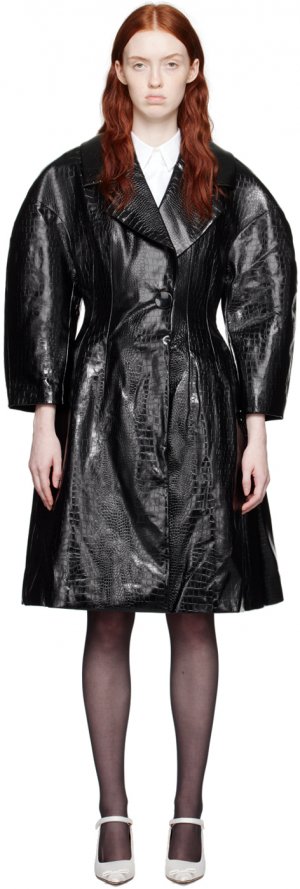 Черное пальто из искусственной кожи под крокодила Shushu/Tong
