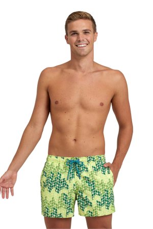 Зеленые мужские пляжные шорты с хлопковым принтом по всей поверхности, зеленый Arena