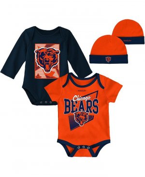 Комплект из трех частей боди и вязаной шапки для новорожденных оранжевого темно-синего цвета Chicago Bears Victory Formation Throwback , оранжевый Mitchell & Ness