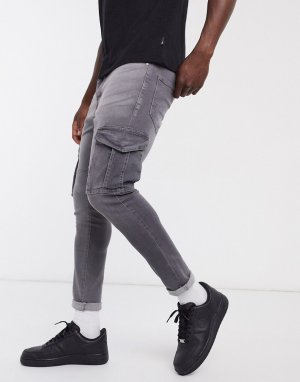Серые джинсы с карманами в стиле милитари -Черный цвет Brave Soul