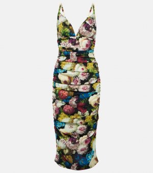 Платье миди из шармеза с цветочным принтом , мультиколор Dolce&Gabbana