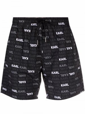Плавки-шорты с кулиской и логотипом Karl Lagerfeld. Цвет: черный