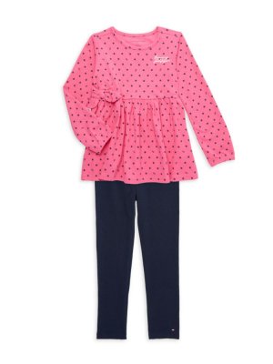 Комплект из двух предметов: рубашка и леггинсы с бантом со звездами для маленькой девочки , цвет Pink Multi Tommy Hilfiger