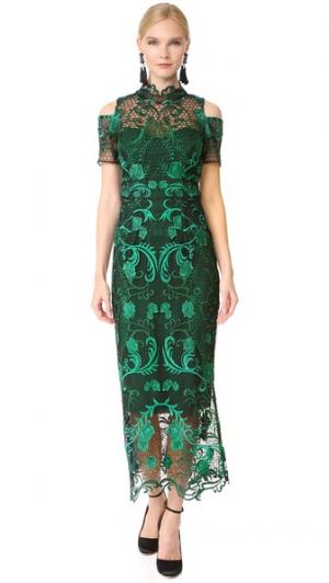 Коктейльное платье с открытыми плечами Marchesa Notte. Цвет: зеленый