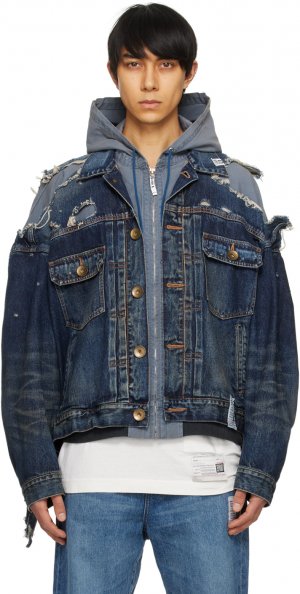 Многослойная джинсовая куртка цвета индиго Miharayasuhiro