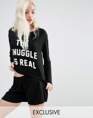 Пижамный комплект с шортами Snuggle Adolescent Clothing. Цвет: черный