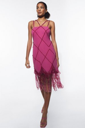 Мини-платье с кисточками и люстрами ручной работы из бисера , розовый Warehouse