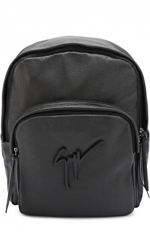 Кожаный рюкзак с внешним карманом на молнии Giuseppe Zanotti Design. Цвет: черный