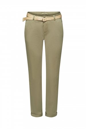 Укороченные брюки-чиносы с поясом, зеленый Esprit. Цвет: зеленый