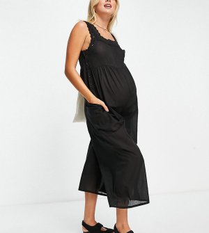 Черный комбинезон с вышивкой ришелье ASOS DESIGN Maternity