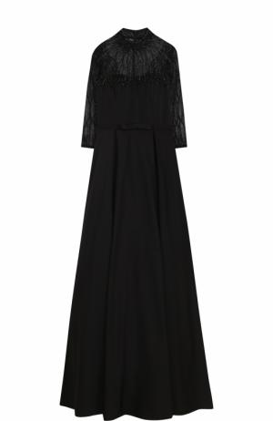 Приталенное платье-макси с воротником-стойкой и укороченным рукавом Basix Black Label. Цвет: черный
