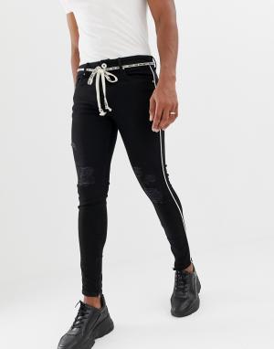 Зауженные джинсы с полосками по бокам The Couture Club. Цвет: черный