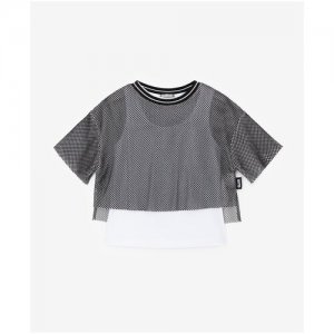 Комплект из сетчатой футболки оверсайз и майки , цвет серебряный, размер 98 Gulliver. Цвет: серебристый