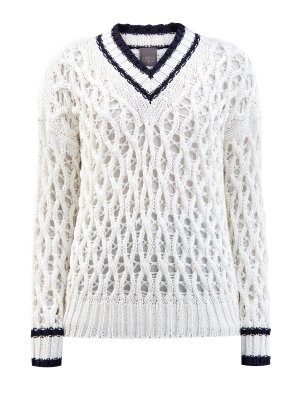 Пуловер из хлопковой пряжи крупной вязки с пайетками LORENA ANTONIAZZI. Цвет: белый