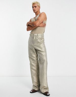 Расклешенные брюки с завышенной талией из серого жаккарда со змеиным рисунком ASOS DESIGN