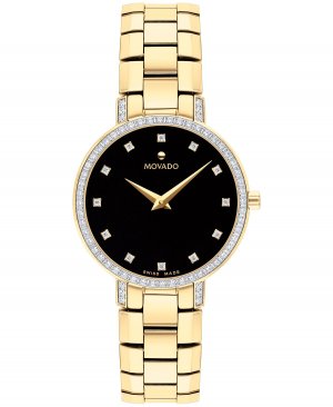 Женские часы Faceto со швейцарским кварцем и желтым браслетом с физическим осаждением из паровой фазы, 28 мм , золотой Movado