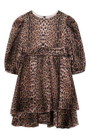 Шелковое платье Roberto Cavalli. Цвет: коричневый