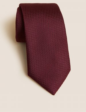 Текстурированный галстук из чистого шелка , бургундия Marks & Spencer