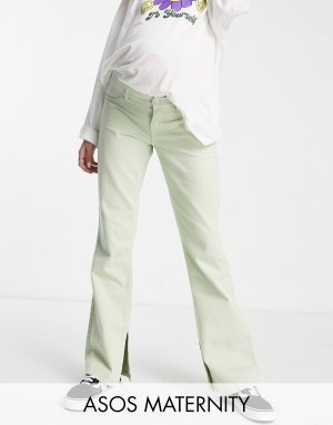 Мятные расклешенные брюки ASOS DESIGN Maternity с разрезами по подолу