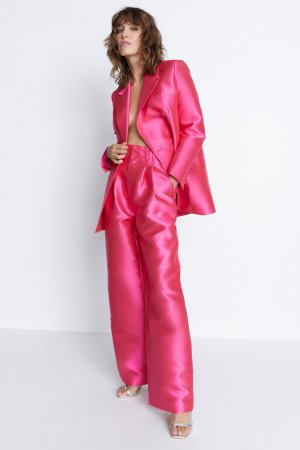 Двубортный пиджак-бойфренд из атласного твила , розовый Warehouse