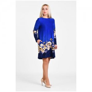 Платье Olsi, трапециевидный силуэт, мини, карманы, размер 50, мультиколор, бежевый plus size OLS. Цвет: синий