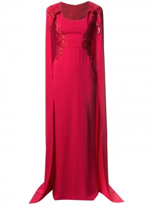 Платье в стилистике кейпа с вышивкой Marchesa Notte. Цвет: красный