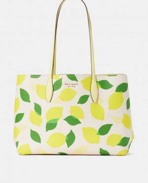 Большая бежевая сумка-тоут с лимонным принтом , бежевый Kate Spade