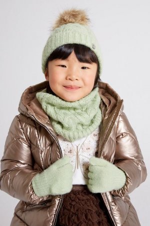 Шапка , шарф и детские перчатки., зеленый Mayoral